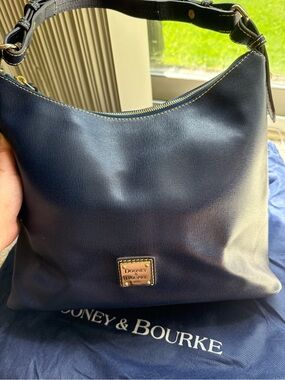 Dooney & Bourke Marine Blue Leather Messenger Bag with Gold Hardware